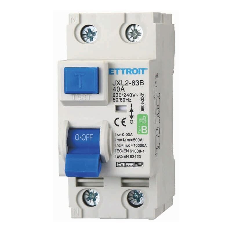 foto del prodotto rccb interruttore differenziale puro tipo b 1p n 2m 10000a 30ma 40a ac 230v ip20 iec61008 1 iec62423 ettroit