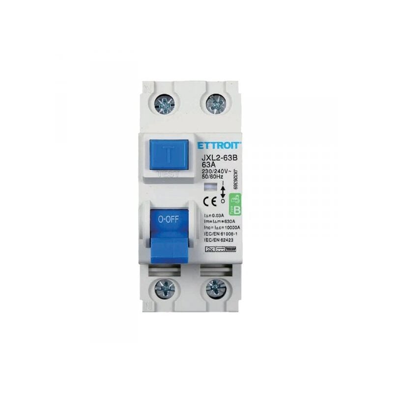 foto del prodotto rccb interruttore differenziale puro tipo b 1p n 2m 10000a 30ma 63a ac 230v ip20 iec61008 1 iec62423 ettroit