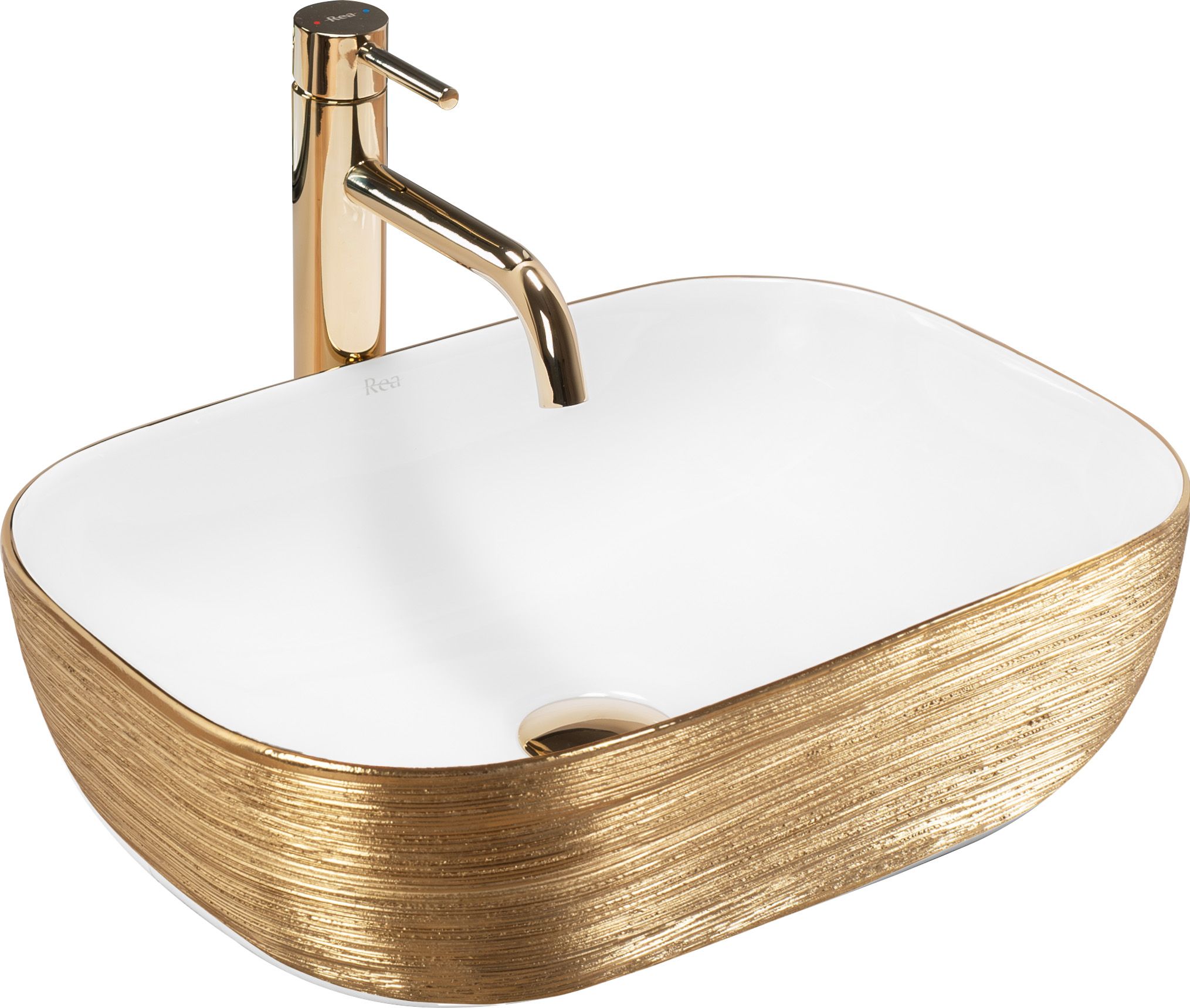 foto del prodotto rea lavabo da appoggio belinda white gold brush