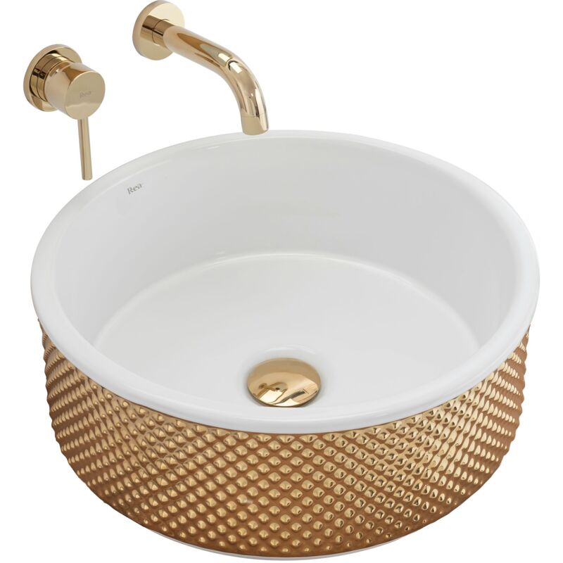 foto del prodotto rea lavabo da appoggio helen gold white