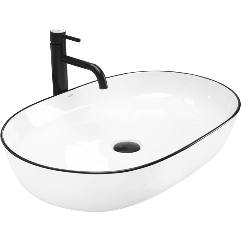 foto del prodotto rea lavabo da appoggio in ceramica cleo white black edge