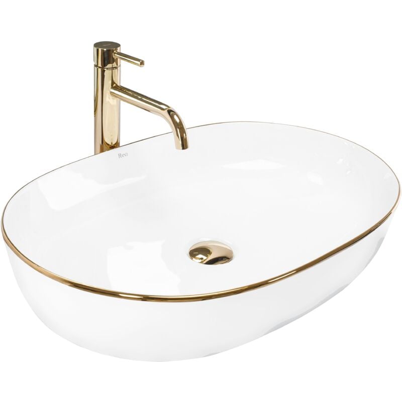 foto del prodotto rea lavabo da appoggio in ceramica cleo white gold edge
