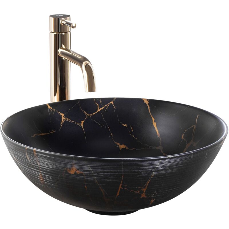 foto del prodotto rea lavabo da appoggio in ceramica stella spazzola marmo nero