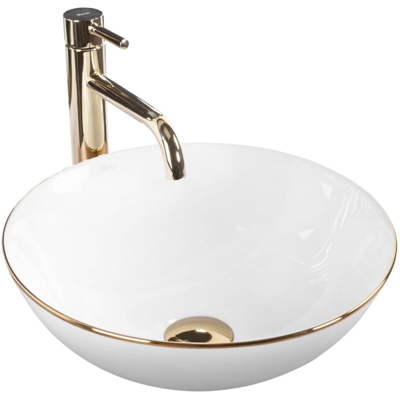 foto del prodotto rea lavabo da appoggio in ceramica stella white gold edge