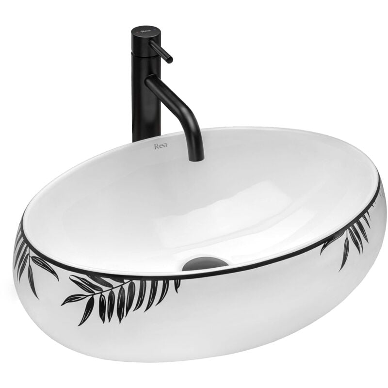 foto del prodotto rea lavabo da appoggio shila lavandino bagno 465 x 310 x 150 mm ceramica bianco nero 