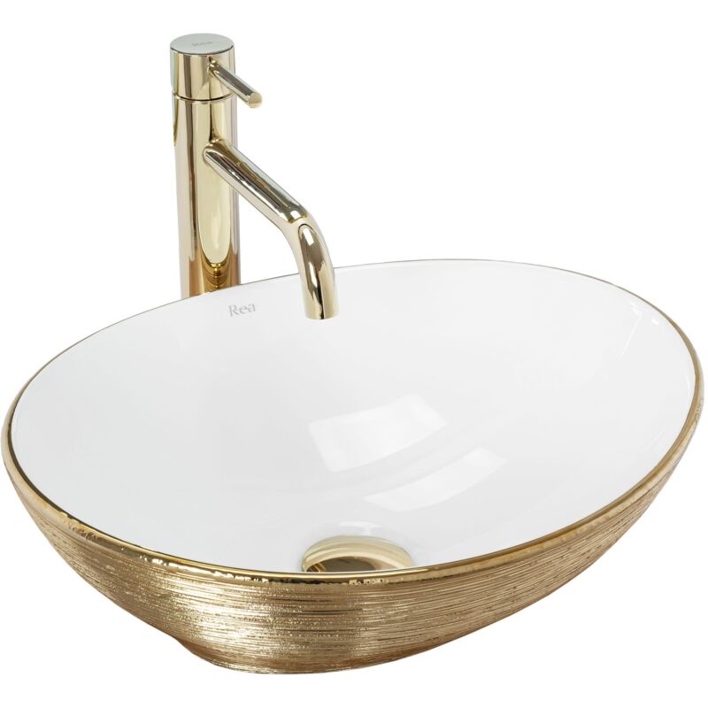 foto del prodotto rea lavabo da appoggio sofia brush gold