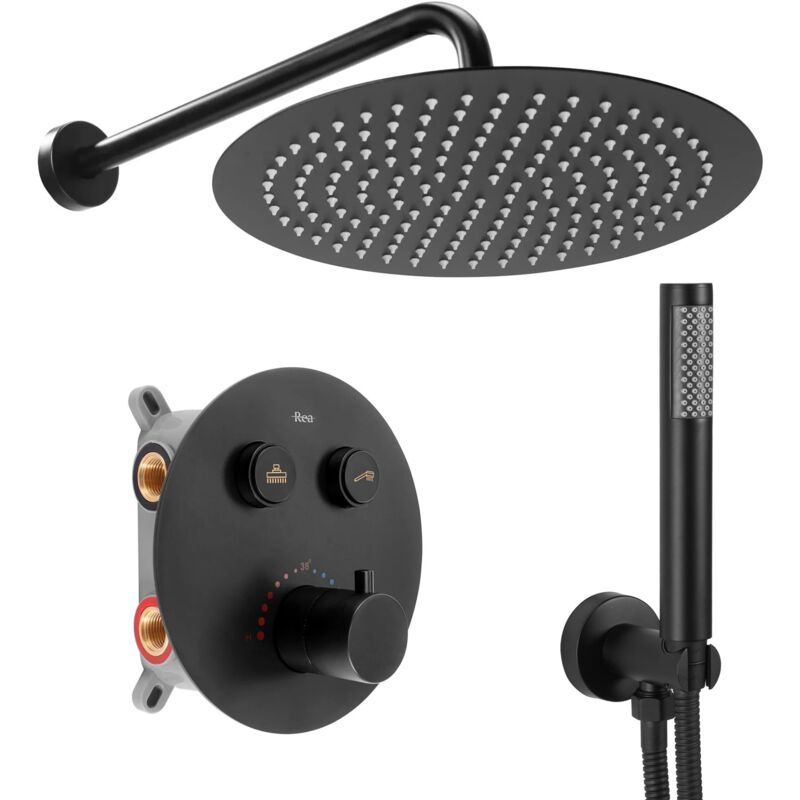 foto del prodotto rea set doccia da incasso lungo black matt box termostato