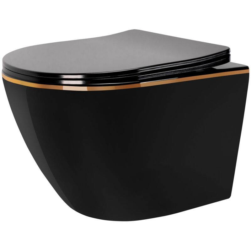 foto del prodotto rea - vaso wc sospeso carlo mini rimless duroplast flat black gold edge