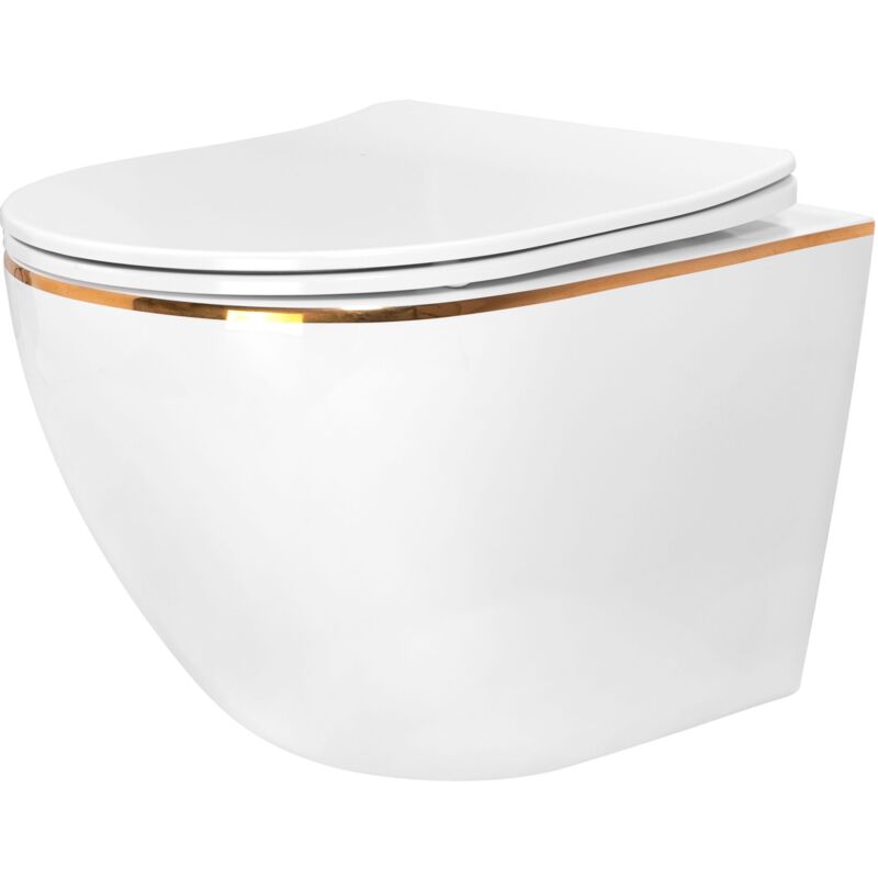 foto del prodotto rea vaso wc sospeso carlo white mini flat gold edge