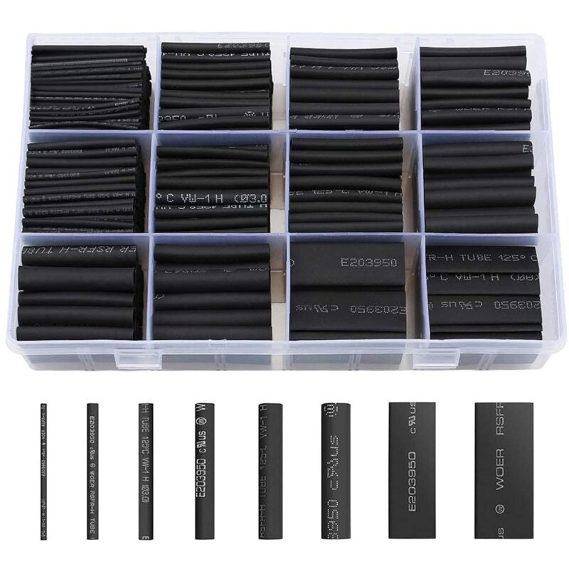 foto del prodotto readcly guaina termorestringente 650 pezzi guaina termorestringente nera 8 dimensioni kit guaina termorestringente rapporto 2 1, nero