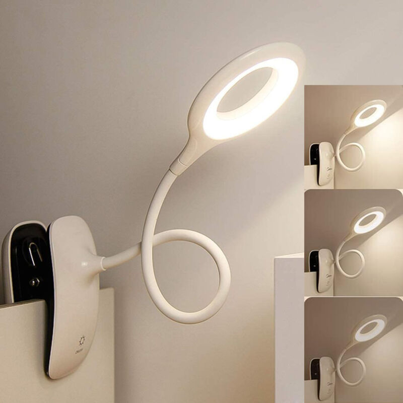 foto del prodotto readcly lampada da lettura con clip per libri lampada da lettura con morsetto ricaricabile per letto, lampada da tavolo con clip a collo di cigno