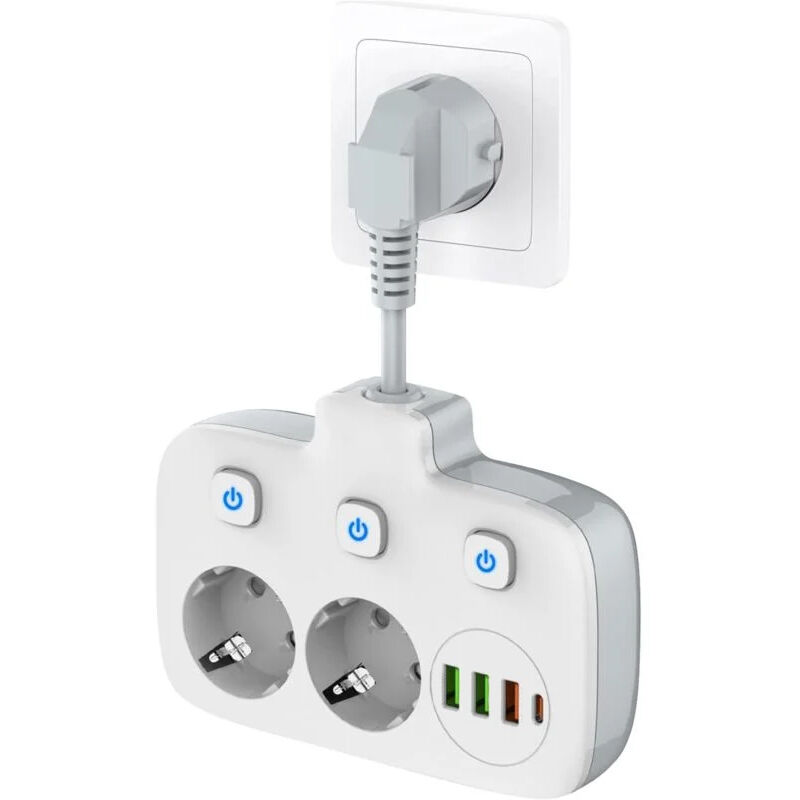 foto del prodotto readcly multipresa con interruttore singolo 2 scomparti, multipresa con 3 interruttori, presa doppia a muro con 4 usb, adattatore per presa con