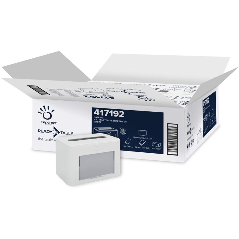 foto del prodotto ready table dispenser antibatterico per tovaglioli interfogliati superior con tecnologia ready table 417192, 6 pezzi per confezione, dimensioni