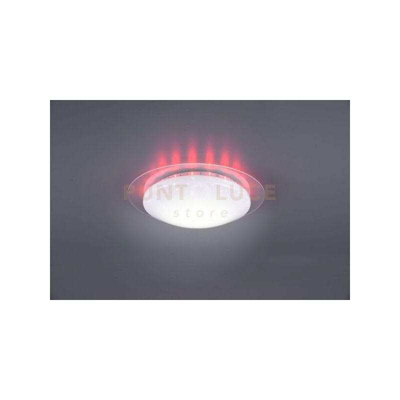 foto del prodotto reality bilbo plafoniera led diffusore bianco effetto stelle con bordo trasparente con rgb retro illuminato e telecomando multifunzione d.35cm 8,5w