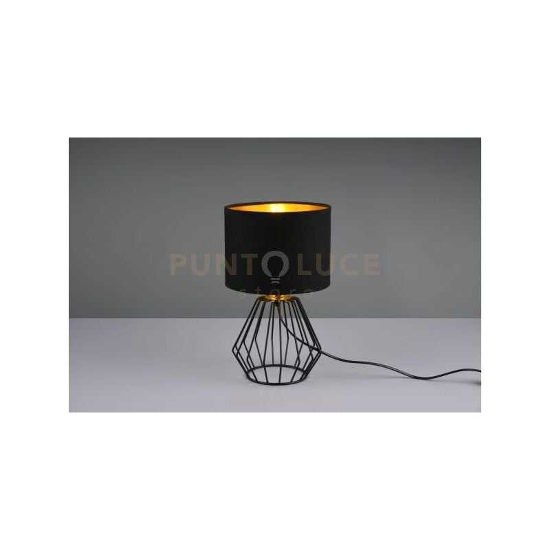 foto del prodotto reality chuck lampada da tavolo base gabbia metallo nero paralume nero oro h.34cm 1 luce attacco e14
