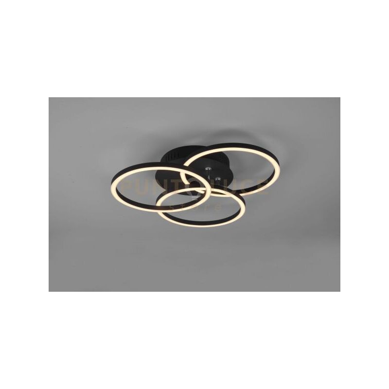 foto del prodotto reality circle plafoniera led 27w 3200lm, 2700 6000k nera 3 cerchi orientabili con telecomando multifunzione l. 43,5cm dimmerabile