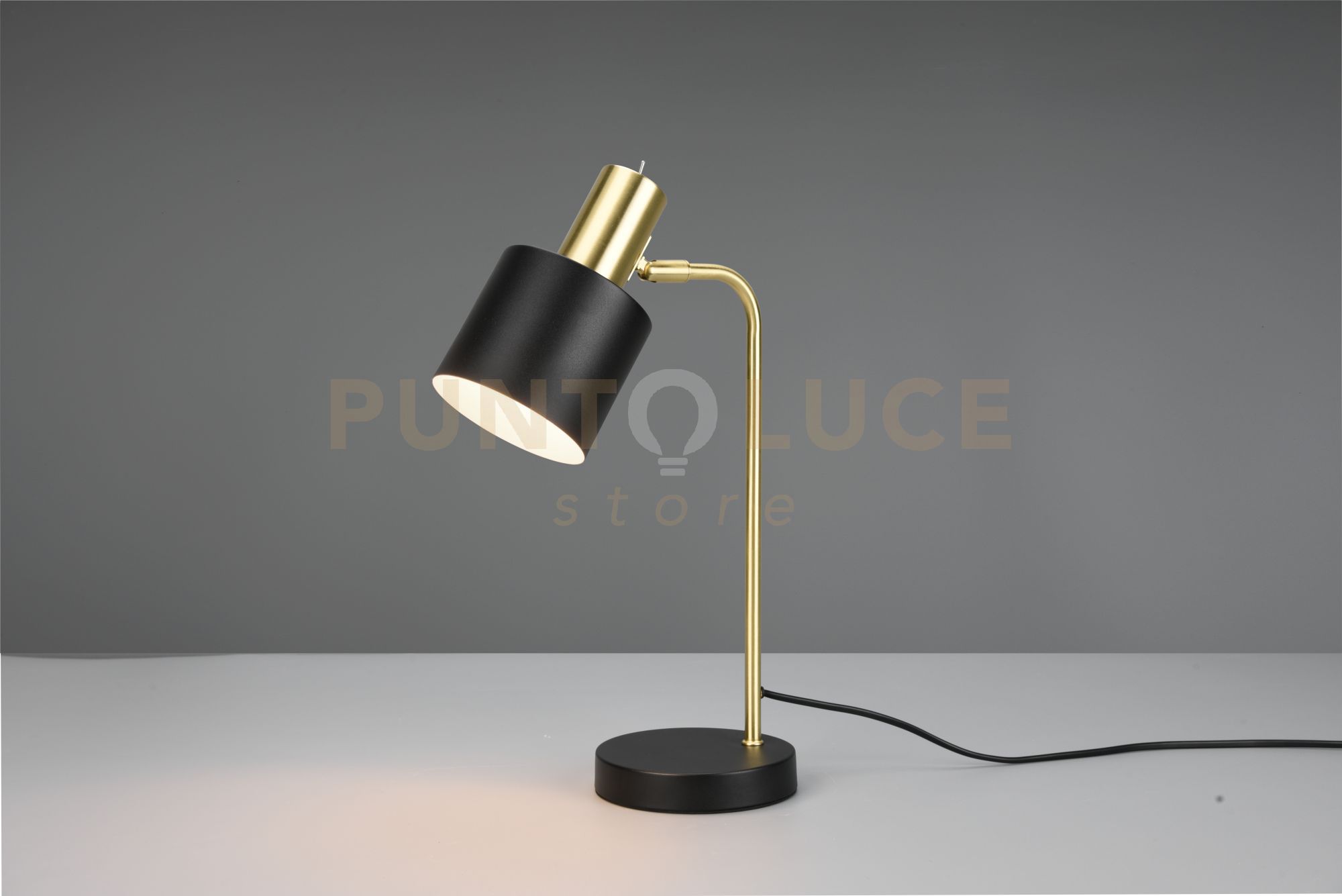 foto del prodotto reality leuchten adam lampada da tavolo metallo ottone satinato e nero h. 43,5cm 1 luce attacco e14