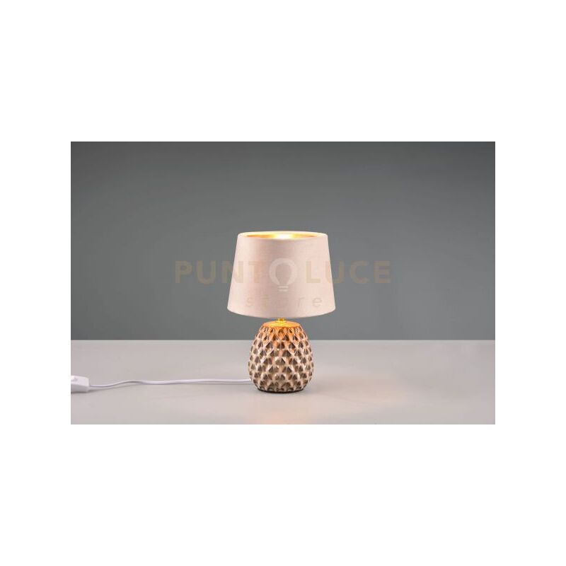 foto del prodotto reality leuchten ariana lampada da tavolo ceramica con paralume effetto velluto sabbia h. 27cm 1 luce attacco e14