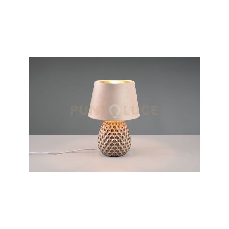 foto del prodotto reality leuchten ariana lampada da tavolo ceramica con paralume effetto velluto sabbia h. 35cm 1 luce attacco e27