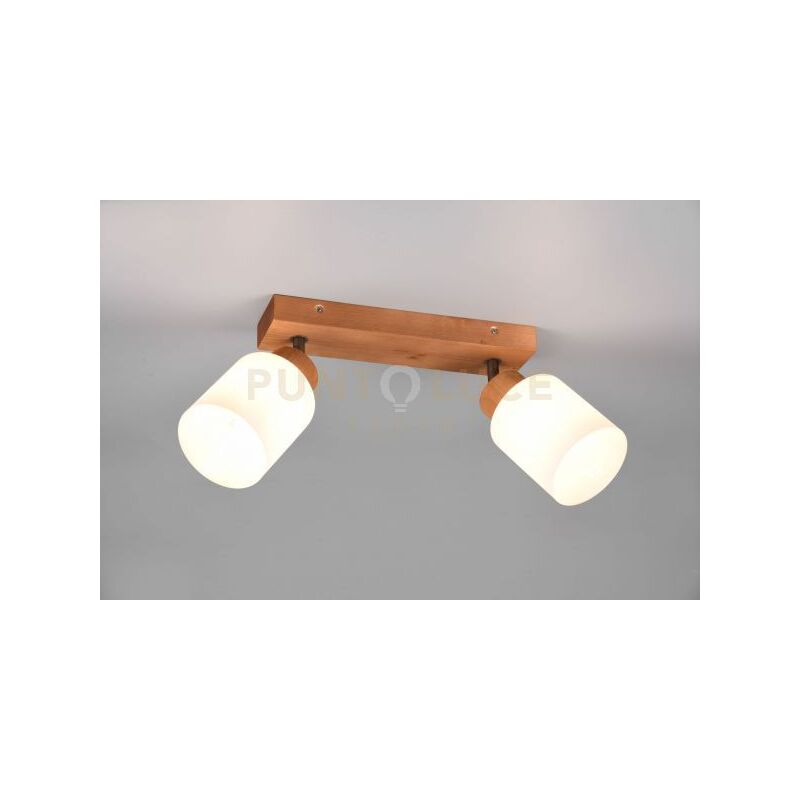 foto del prodotto reality leuchten assam barra 2 spots base legno con vetri bianchi l. 30cm attacco e14