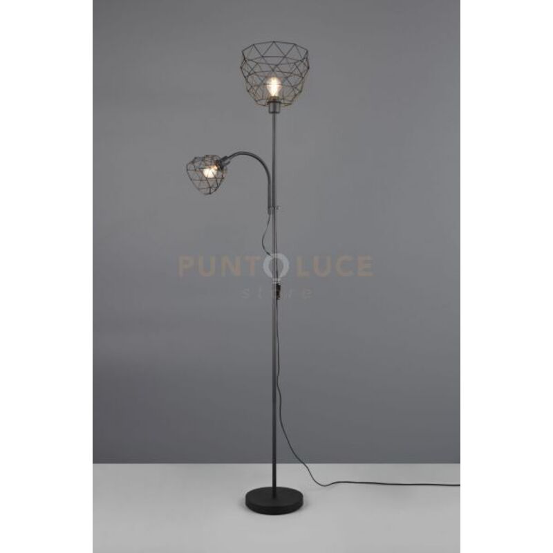 foto del prodotto reality leuchten haval piantana metallo nero con lampada da lettura con accensioni separate h. 180cm 2 luci attacco e14 e27