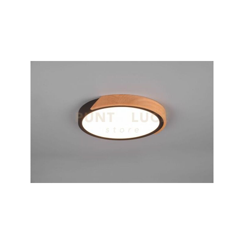 foto del prodotto reality leuchten jano plafoniera led 20w 2400lm, 3000k rotonda bordo nero e legno naturale con funzione di regolazione intensita con normale
