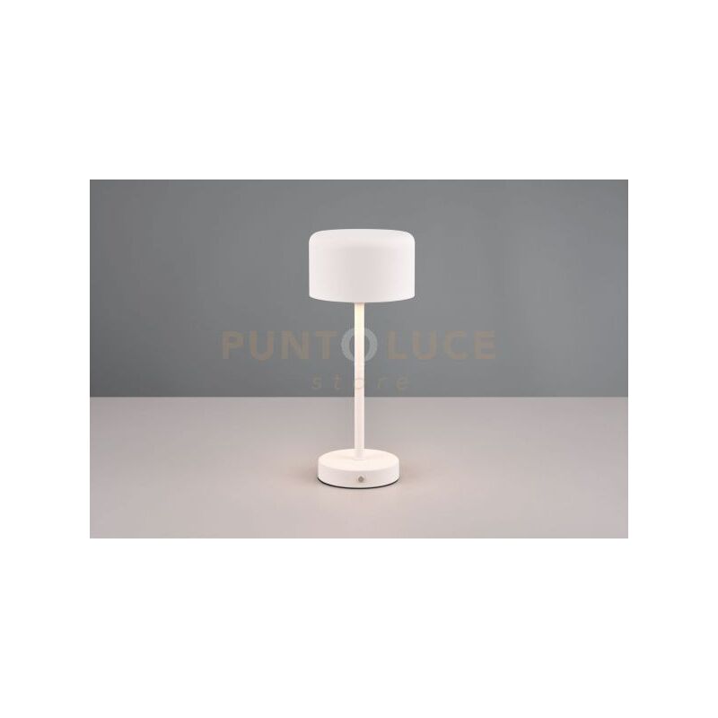 foto del prodotto reality leuchten jeff lampada da appoggio ricaricabile metallo bianco accensione touch h. 30cm led 1,5w 120lm, 3000k dimmerabile