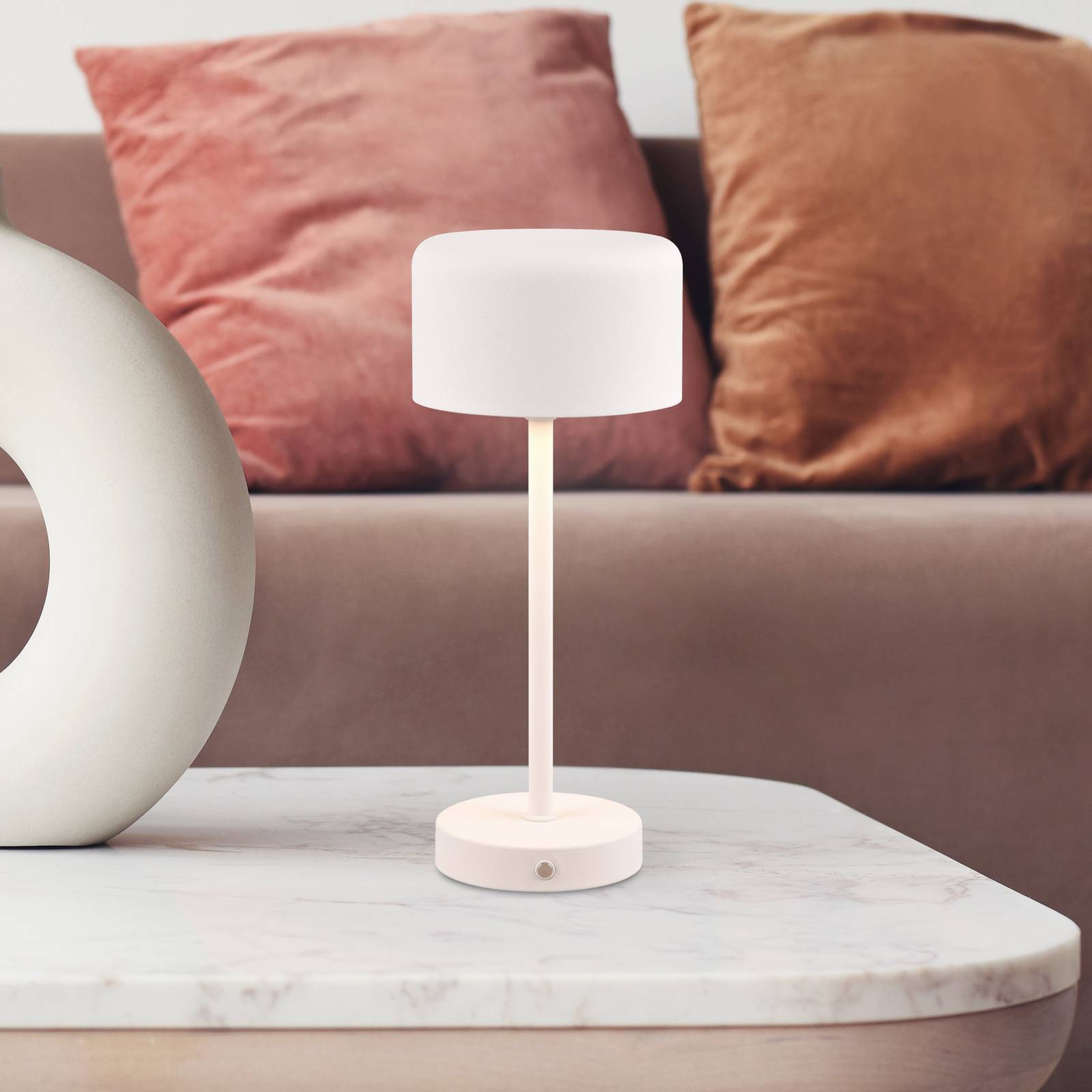 foto del prodotto reality leuchten jeff lampada da tavolo led ricaricabile, bianco opaco, altezza 30 cm,