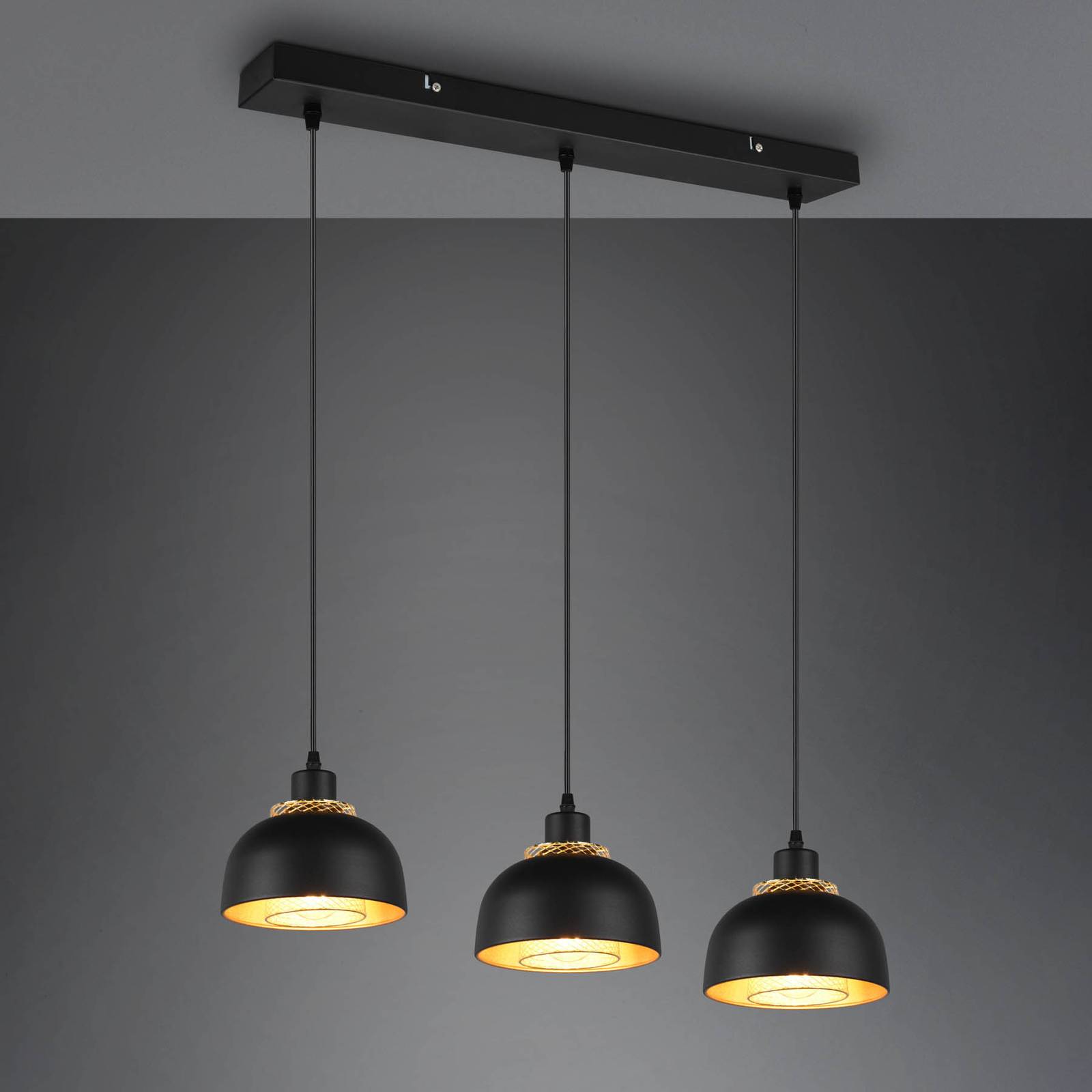 foto del prodotto reality leuchten lampada a sospensione punch, nero/oro, 3 luci