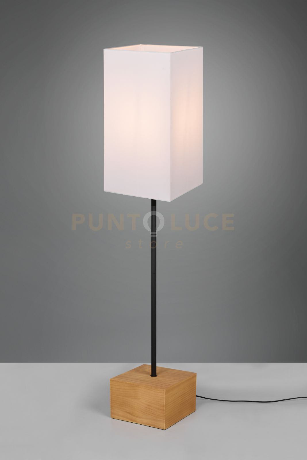 foto del prodotto reality leuchten lampada woody base legno naturale asta metallo e paralume h.130cm bianco r40171030