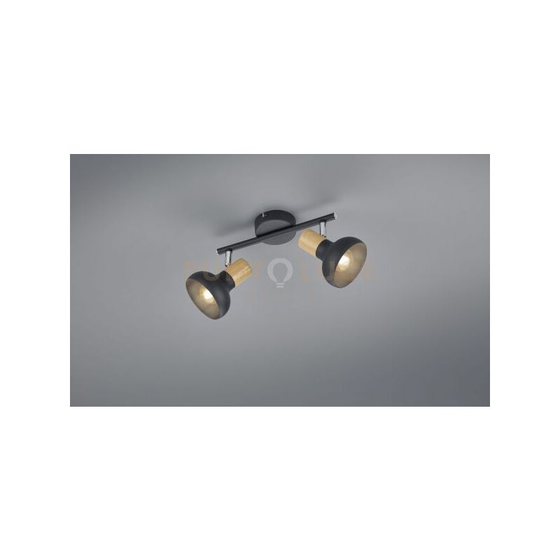 foto del prodotto reality leuchten latika barra 2 spots metallo nero ed effetto legno l. 30cm attacco e14