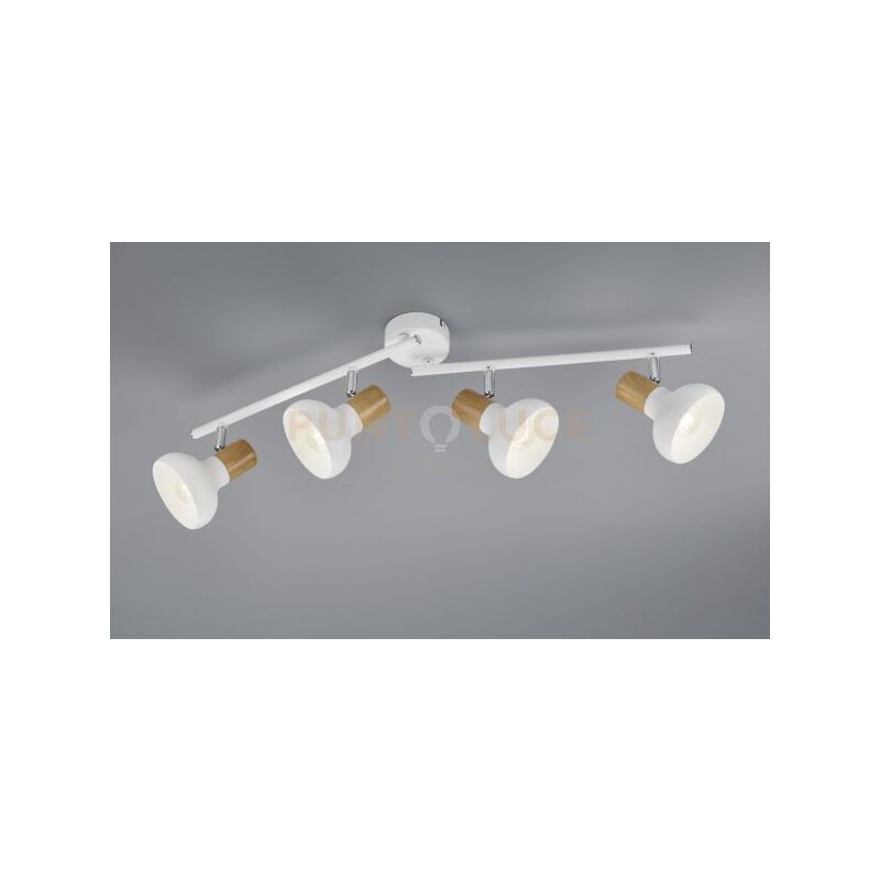 foto del prodotto reality leuchten latika barra 4 spots metallo bianco ed effetto legno l. 71cm attacco e14