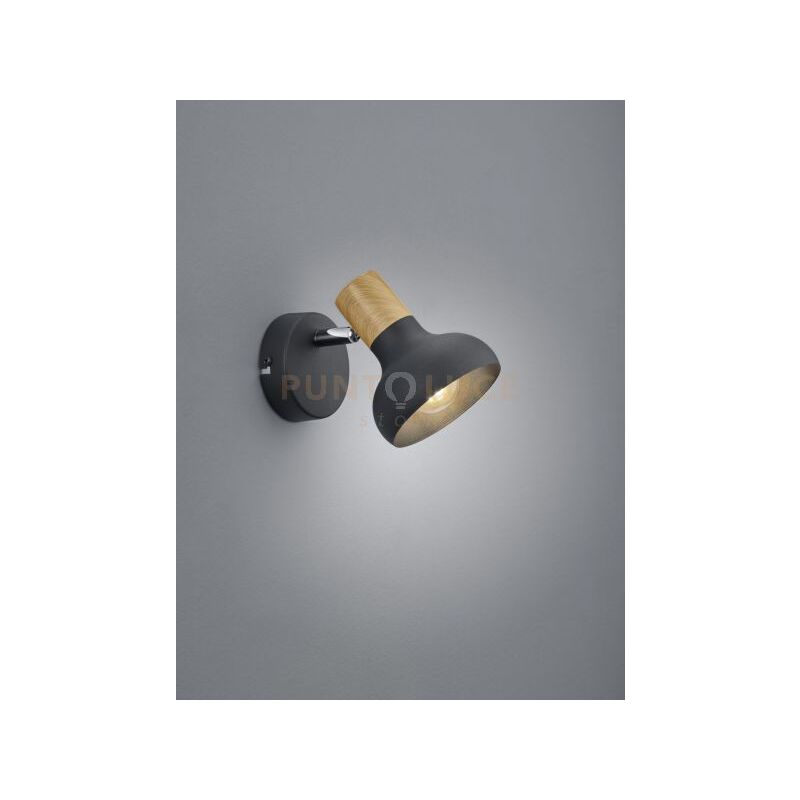 foto del prodotto reality leuchten latika spot singolo metallo nero ed effetto legno h. 17,5cm 1 luce attacco e14