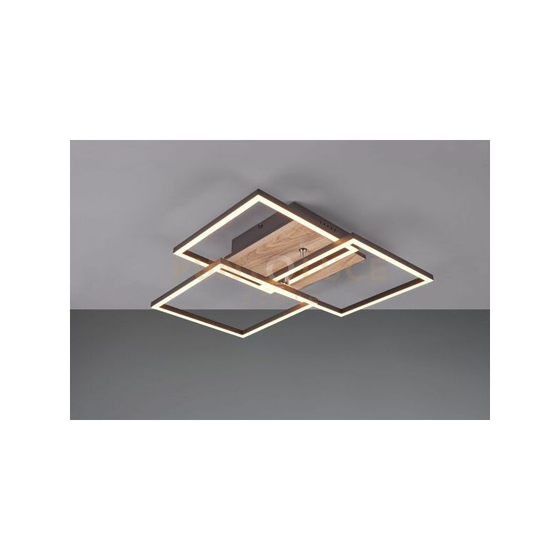 foto del prodotto reality leuchten mobile plafoniera led 27w 3200lm, 2700 6000k con 3 quadrati metallo nero orientabili con base effetto legno con telecomando