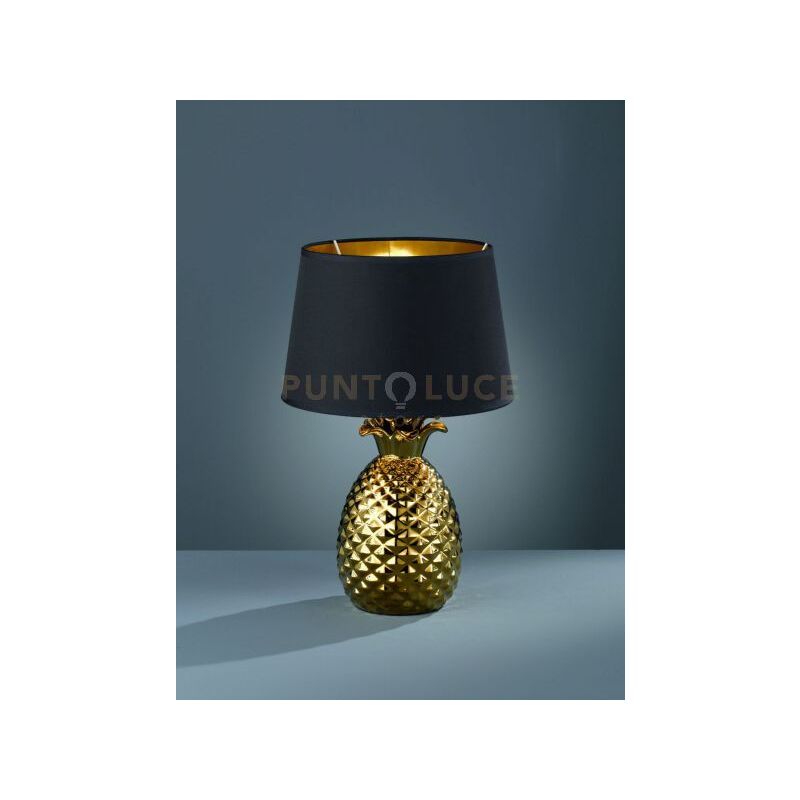 foto del prodotto reality leuchten pineapple lampada da tavolo ceramica grande ananas oro con paralume nero e oro h.45cm attacco e27