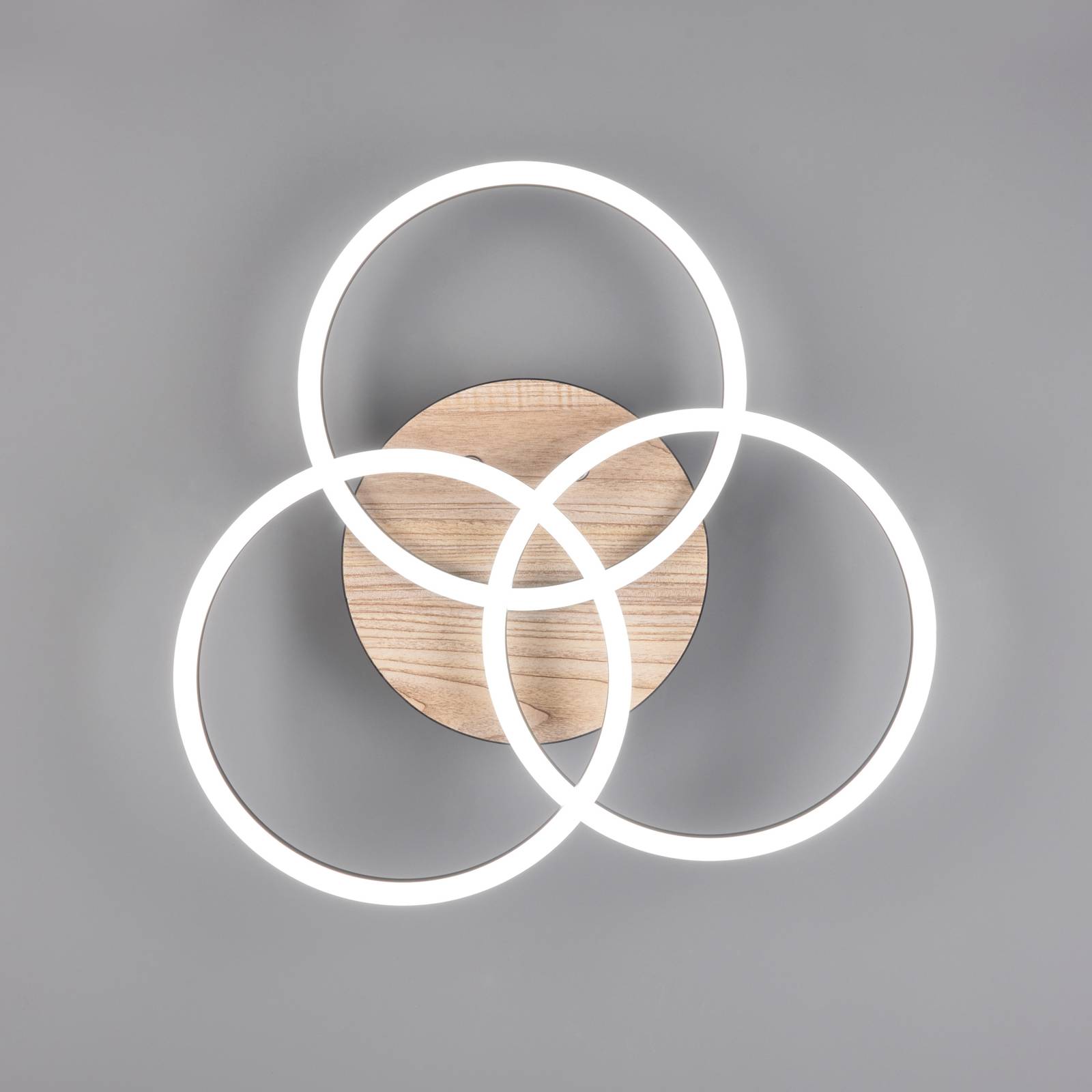 foto del prodotto reality leuchten plafoniera led circle 3 luci telecomando legno