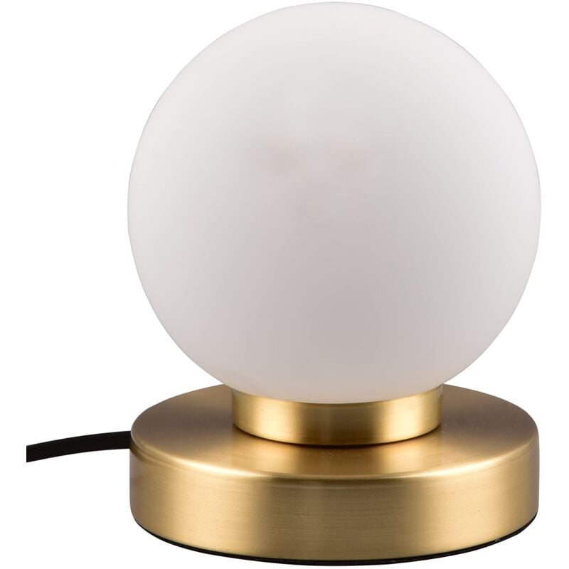 foto del prodotto reality leuchten - prinz ii lampada ottone satinato e sfera bianca h 15cm 1 luce attacco e14
