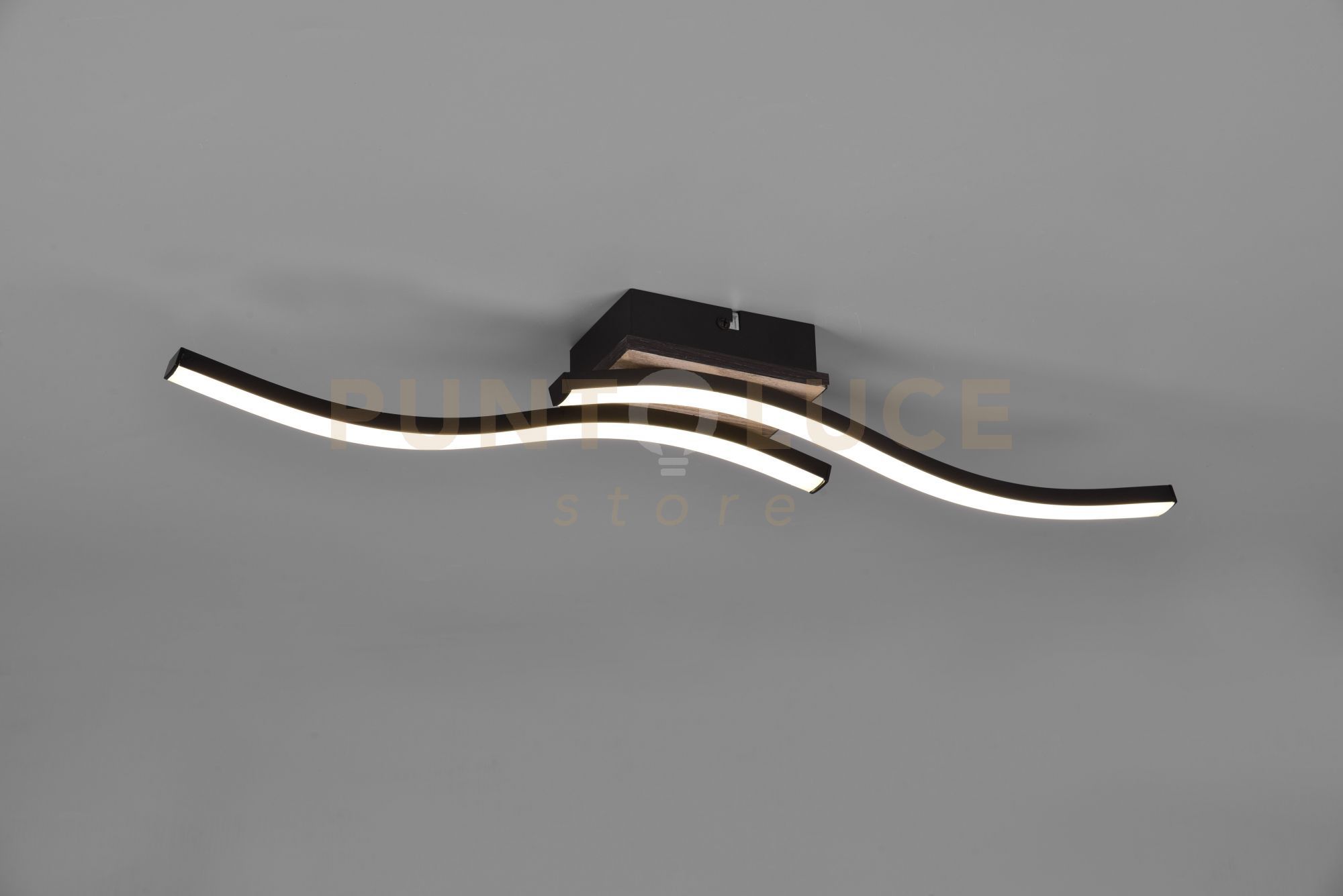 foto del prodotto reality leuchten route plafoniera led 10w 1000lm, 3000k 2 bacchette ondulate antracite con effetto legno l. 56cm