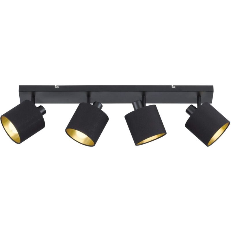 foto del prodotto reality leuchten tommy barra 4 spots con diffusori paralumi neri e oro base metallo nero opaco l.70cm 4 luci attacco e14