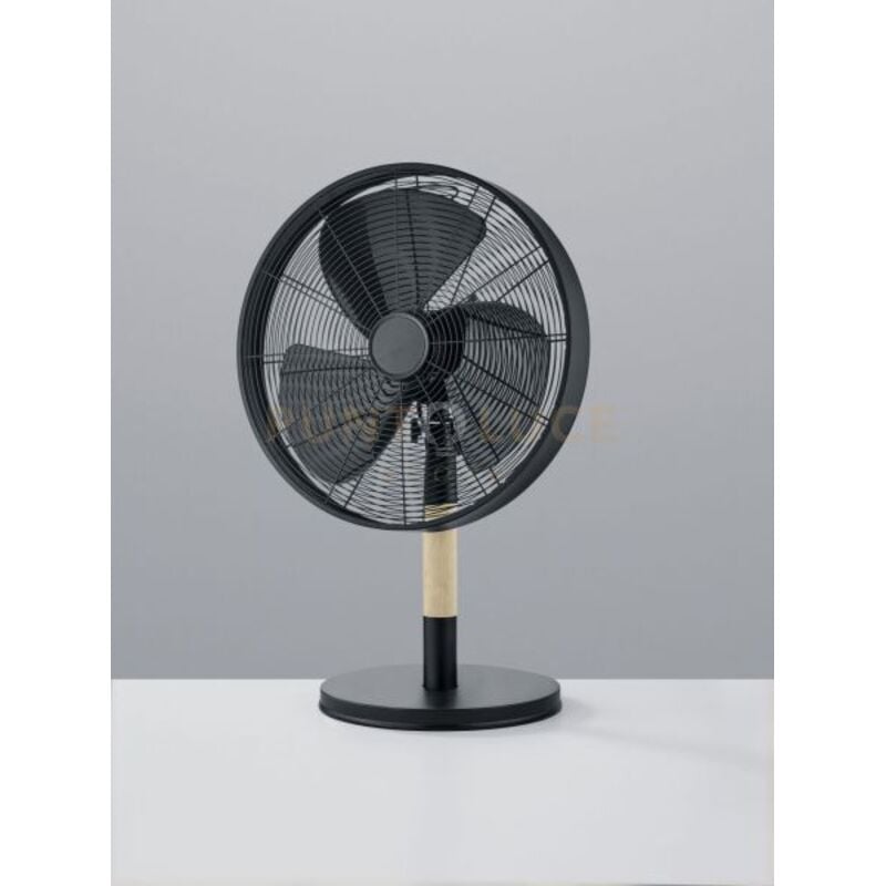 foto del prodotto reality leuchten viking ventilatore da appoggio nero e legno con interruttore 3 velocita oscillante h. 57cm d. 35cm