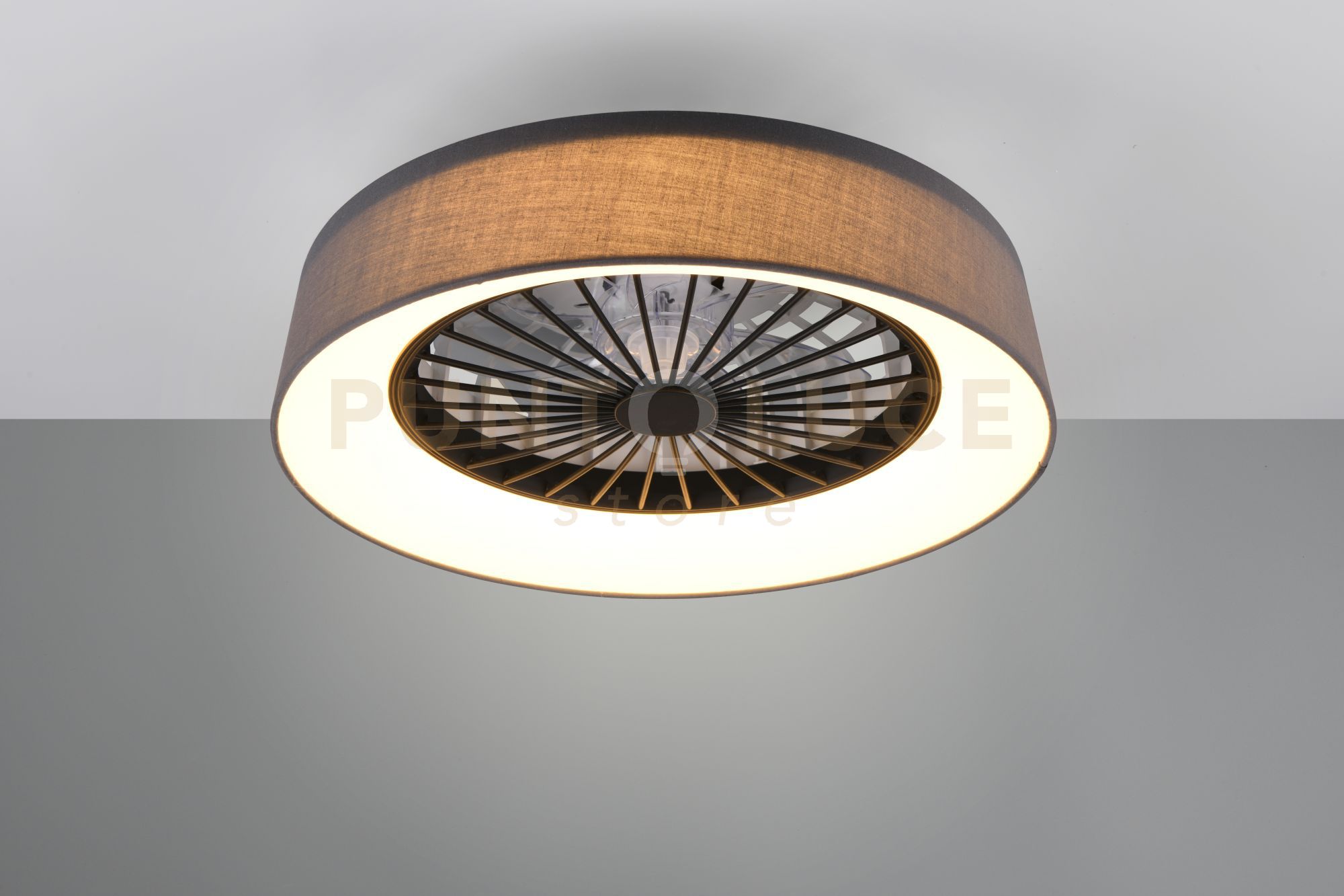 foto del prodotto reality ventilatore e plafoniera led diffusore satinato tessuto grigio faresund gd trio