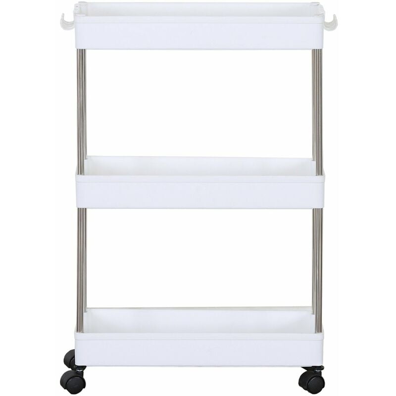 foto del prodotto rebecca mobili carrello da cucina con ruote portavivande 3 ripiani plastica bianco salvaspazio