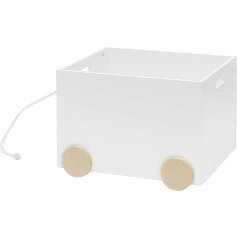 foto del prodotto rebecca mobili carrello porta giochi baule per bimbi bianco mdf con corda per cameretta