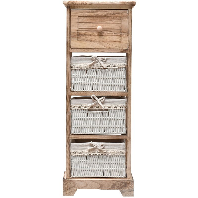 foto del prodotto rebecca mobili cassettiera 1 cassetto 3 ceste legno vimini rustico 81x30x27