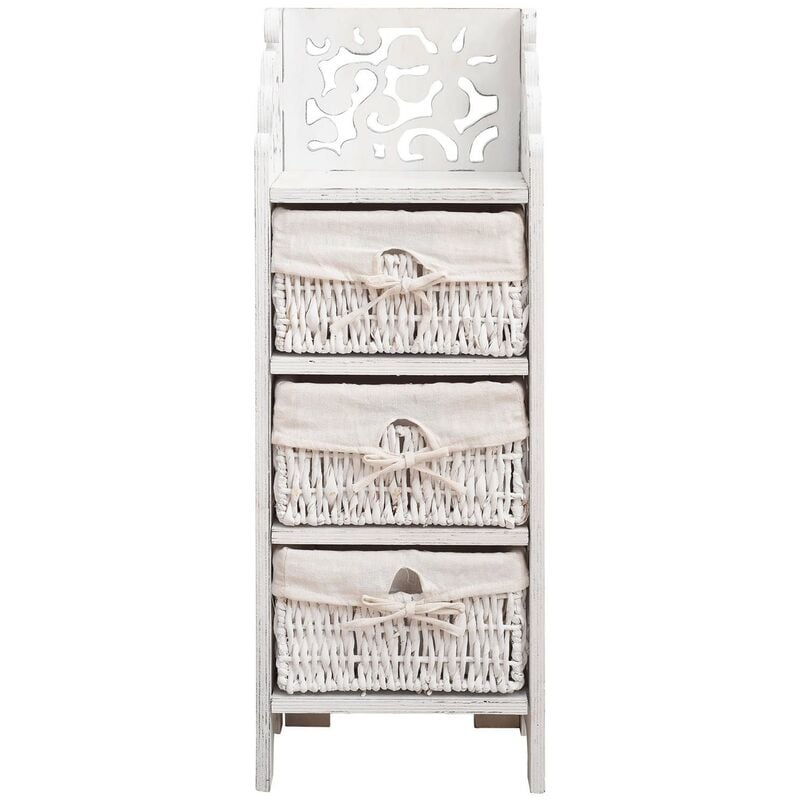 foto del prodotto rebecca mobili cassettiera comodino 3 cassetti legno bianco shabby 78x29x22