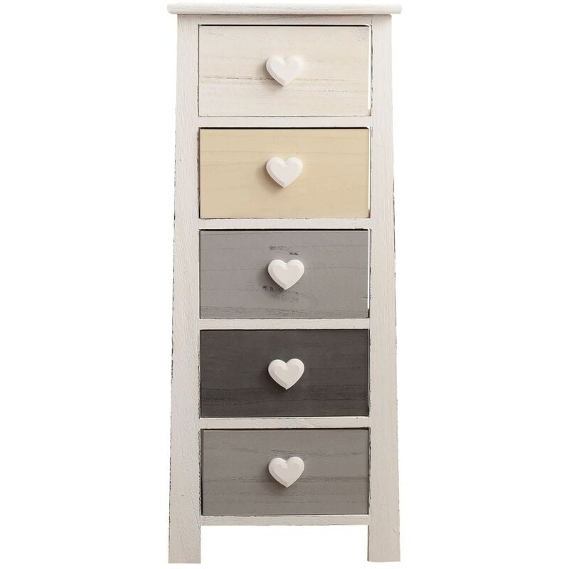foto del prodotto rebecca mobili cassettiera comodino 5 cassetti colorati cuore 89x37x27