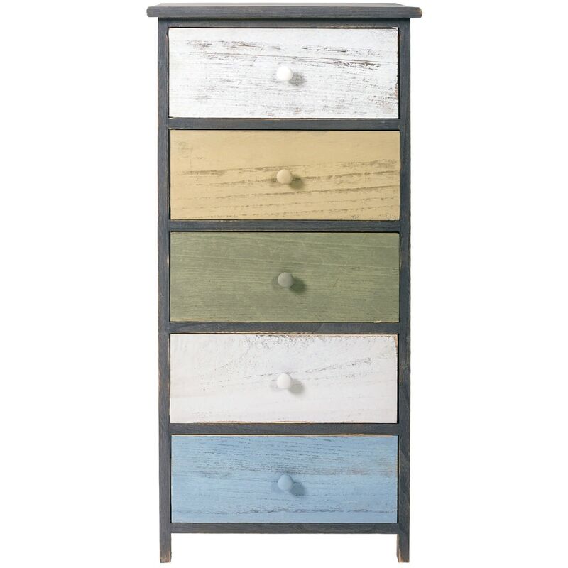 foto del prodotto rebecca mobili cassettiera comodino 5 cassetti legno grigio rustico 87x40x29