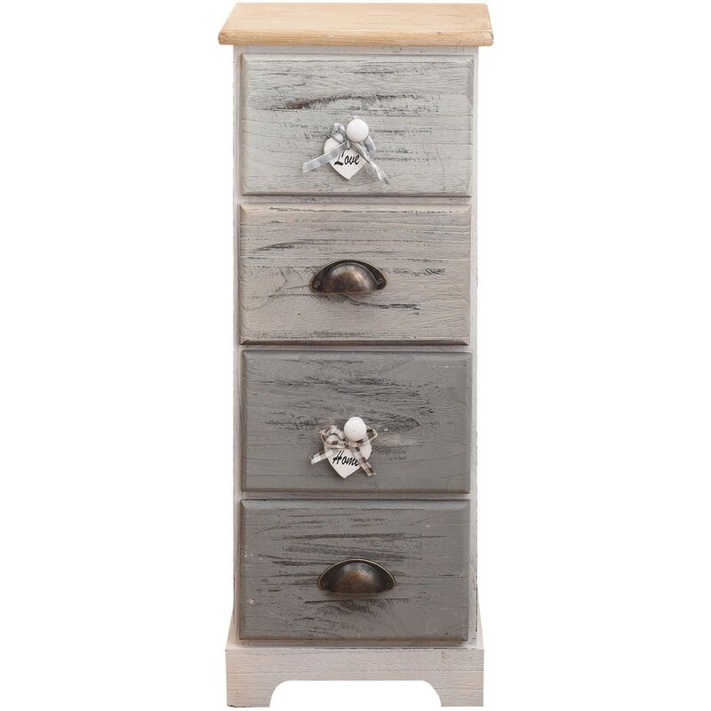 foto del prodotto rebecca mobili cassettiera comodino bianco 4 cassetti colorati shabby 72x29x25