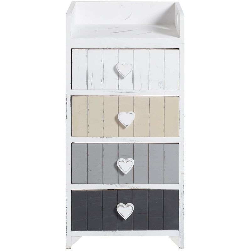 foto del prodotto rebecca mobili cassettiera comodino bianco shabby cassetti cuore 72x35x27