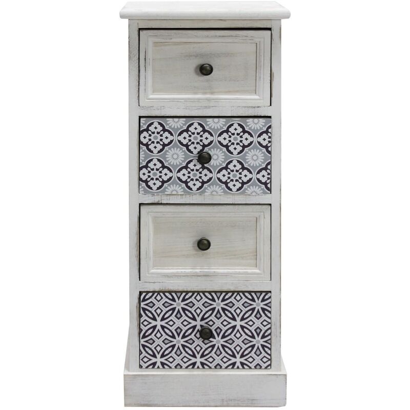 foto del prodotto rebecca mobili cassettiera in legno bianco e blu con 4 cassetti per bagno shabby chic 76x30x25 cm